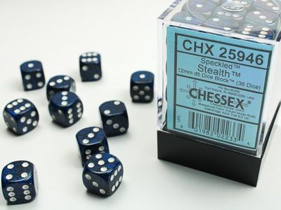 DICE SET D6 12mm SPECKLED STEALTH