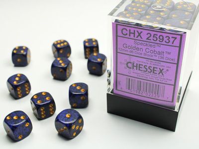 DICE SET D6 12mm SPECKLED GOLDEN COBALT
