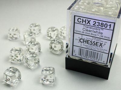 DICE SET D6 12mm TRANSLUCENT CLEAR