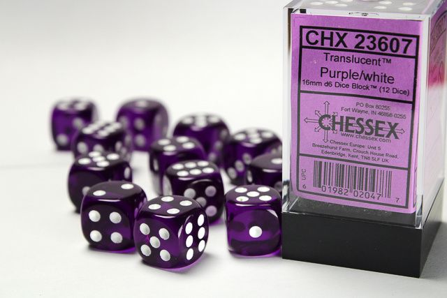 DICE SET D6 16mm TRANSLUCENT PURPLE