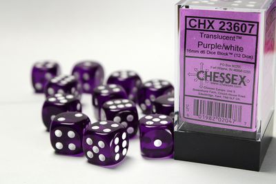 DICE SET D6 16mm TRANSLUCENT PURPLE