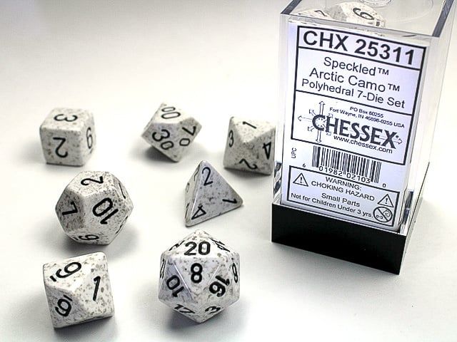 chx DICE SET 7 SPECKLED ARCTIC CAMO