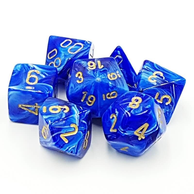 chx DICE SET 7 VORTEX BLUE w/ GOLD