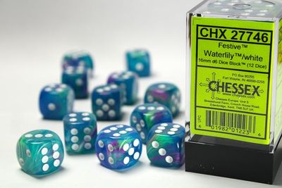 DICE SET D6 16mm FESTIVE WATERLILY