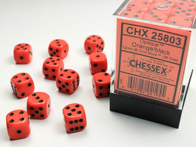 DICE SET D6 12mm OPAQUE ORANGE w/ BLACK