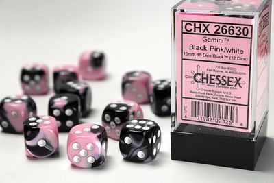 DICE SET D6 16mm GEMINI BLACK-PINK