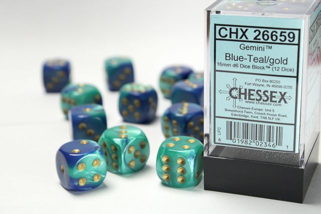 DICE SET D6 16mm GEMINI BLUE-TEAL