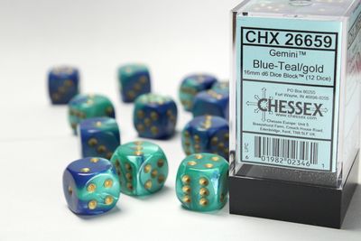DICE SET D6 16mm GEMINI BLUE-TEAL