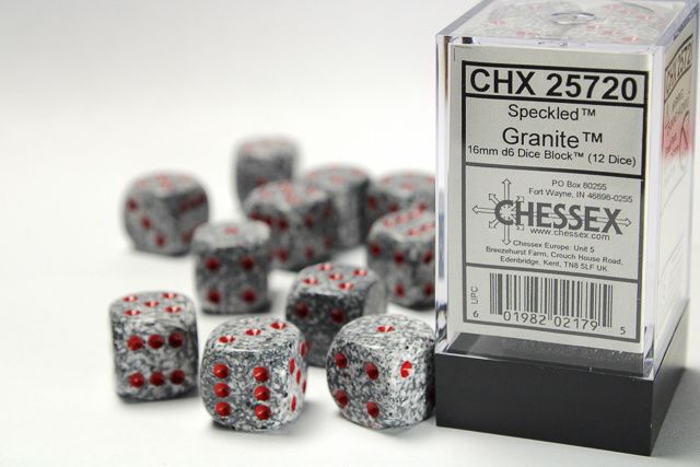 DICE SET D6 16mm SPECKLED GRANITE
