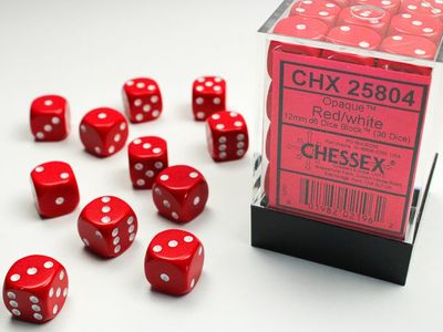 DICE SET D6 12mm OPAQUE RED w/ WHITE