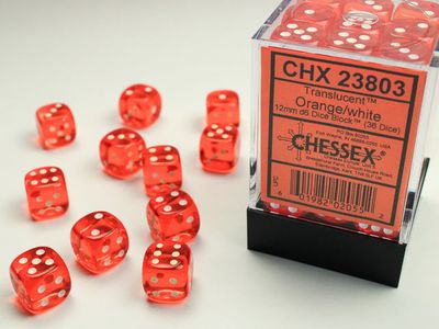 DICE SET D6 12mm TRANSLUCENT ORANGE