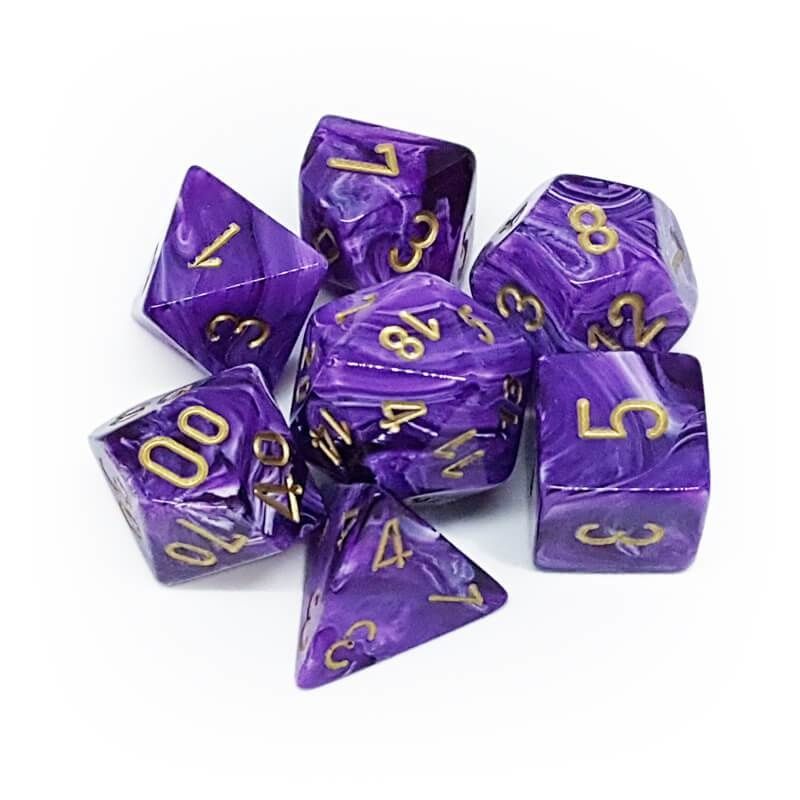 chx DICE SET 7 VORTEX PURPLE w/ GOLD