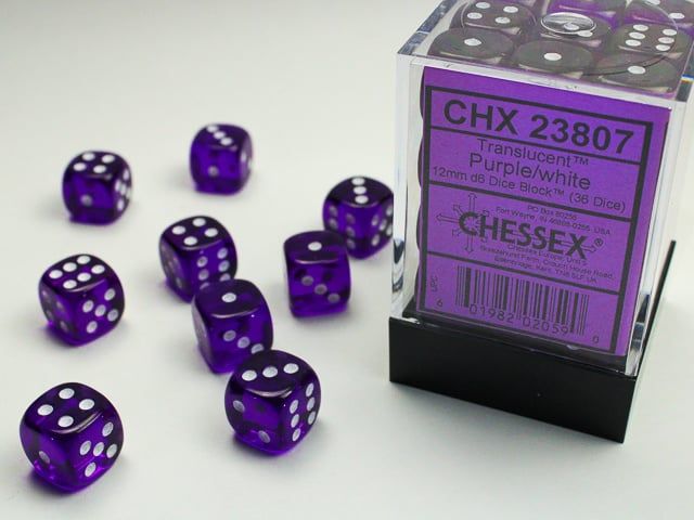 DICE SET D6 12mm TRANSLUCENT PURPLE