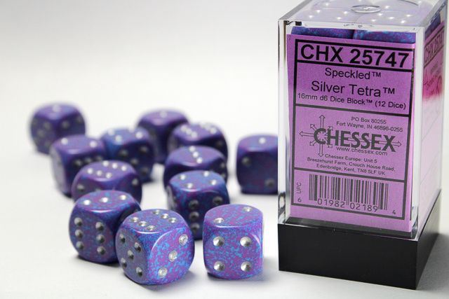 DICE SET D6 16mm SPECKLED SILVER TETRA
