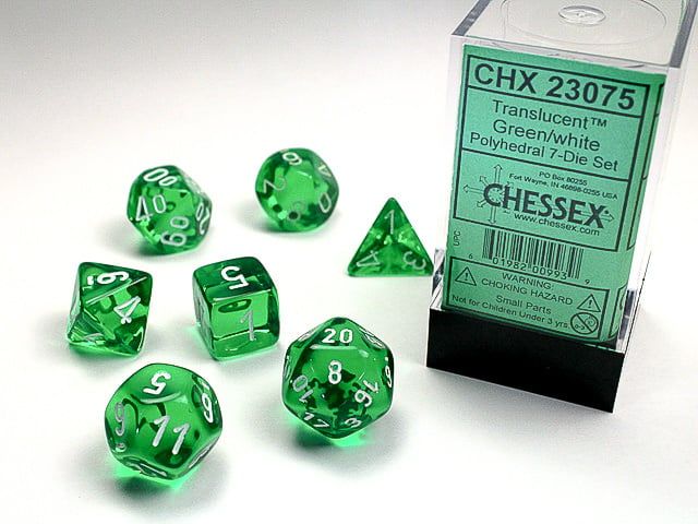 chx DICE SET 7 TRANSLUCENT GREEN REVISED