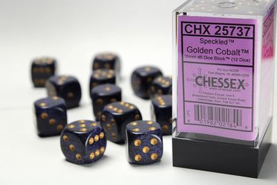 DICE SET D6 16mm SPECKLED GOLDEN COBALT