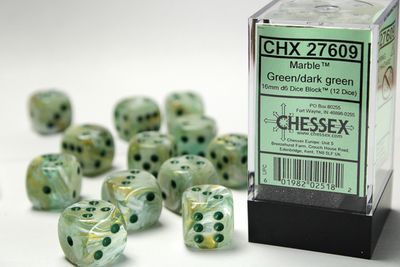 DICE SET D6 16mm MARBLE GREEN-DARK GREEN