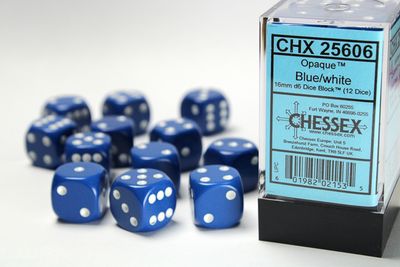 DICE SET D6 16mm OPAQUE BLUE w/ WHITE