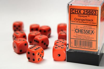 DICE SET D6 16mm OPAQUE ORANGE w/ BLACK