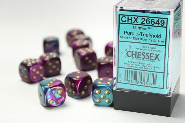 DICE SET D6 16mm GEMINI PURPLE-TEAL
