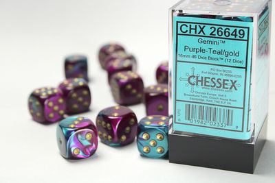 DICE SET D6 16mm GEMINI PURPLE-TEAL