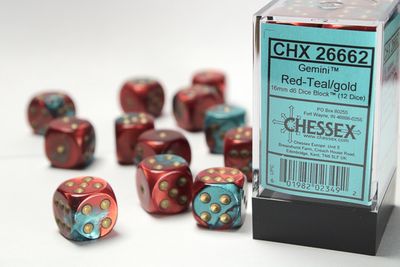 DICE SET D6 16mm GEMINI RED w/TEAL