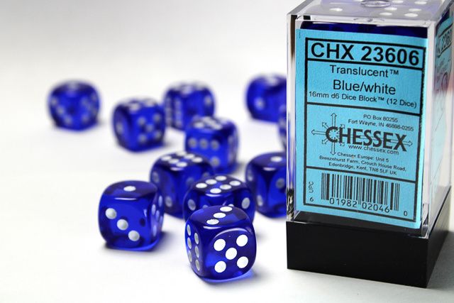 DICE SET D6 16mm TRANSLUCENT BLUE