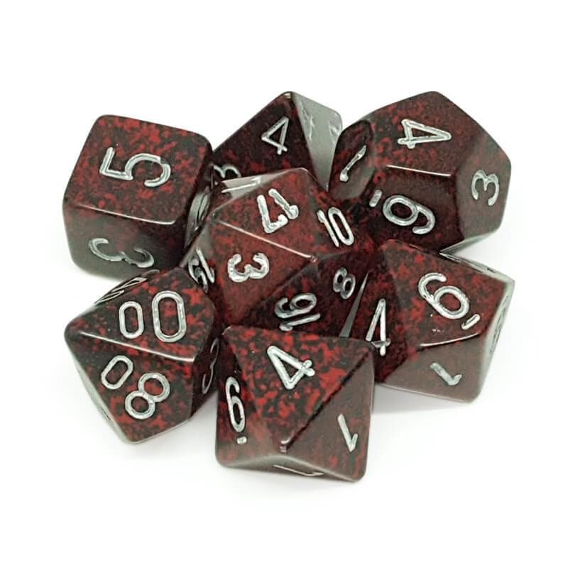 chx DICE SET 7 SPECKLED SILVER VOLCANO