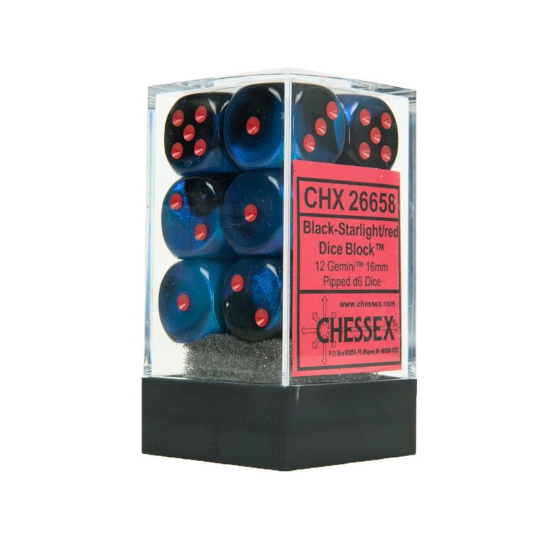 DICE SET D6 16mm GEMINI BLACK STARLIGHT