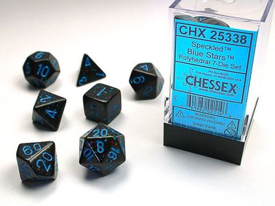 chx DICE SET 7 SPECKLED BLUE STARS