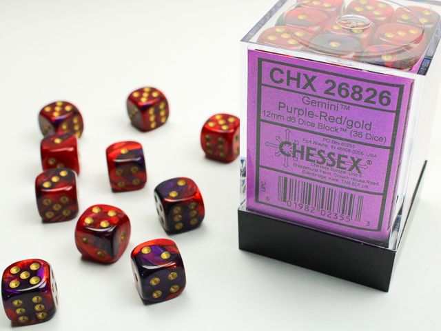 DICE SET D6 12mm GEMINI PURPLE-RED w/ GOLD