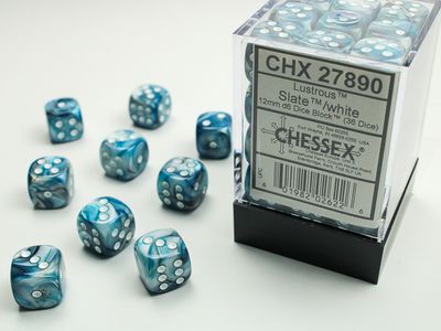 DICE SET D6 12mm LUSTROUS SLATE-WHITE