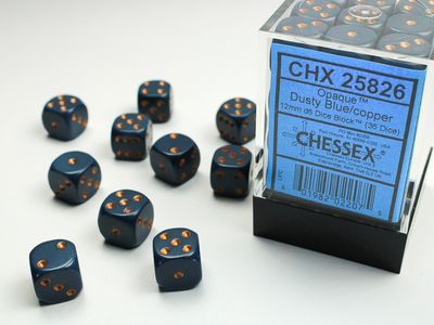 DICE SET D6 12mm OPAQUE DUSTY BLUE w/ COPPER
