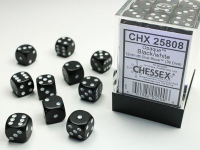 DICE SET D6 12mm OPAQUE BLACK w/ WHITE