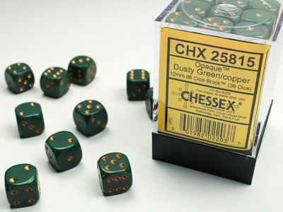 DICE SET D6 12mm OPAQUE DUSTY GREEN w/ COPPER