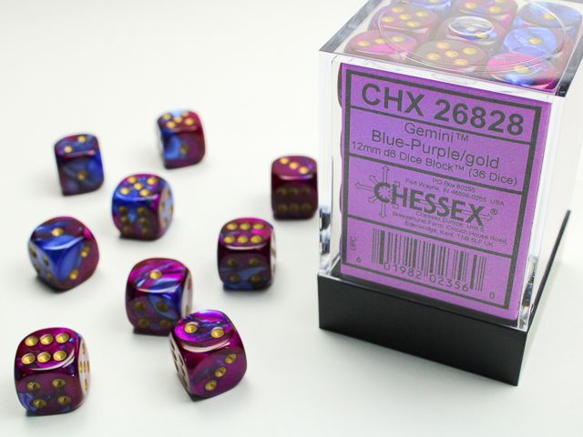 DICE SET D6 12mm GEMINI BLUE-PURPLE w/ GOLD