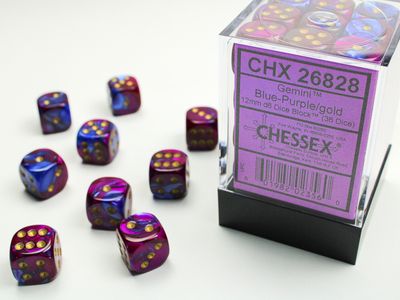 DICE SET D6 12mm GEMINI BLUE-PURPLE w/ GOLD