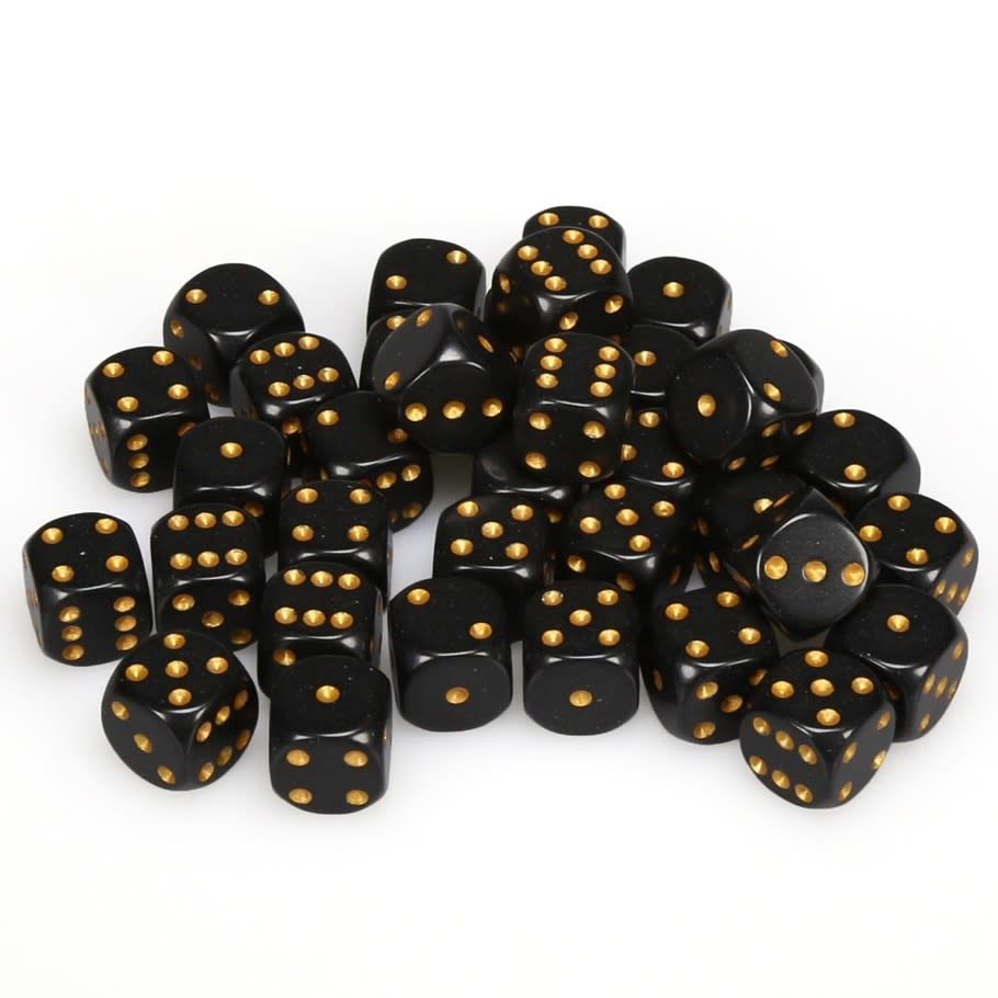 DICE SET D6 12mm OPAQUE BLACK w/ GOLD