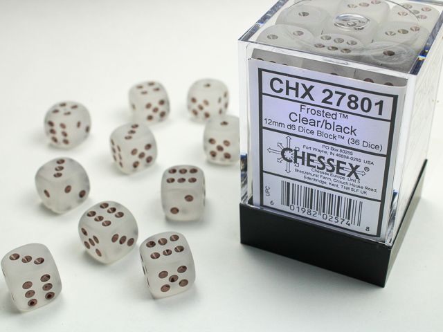 DICE SET D6 12mm FROSTED CLEAR