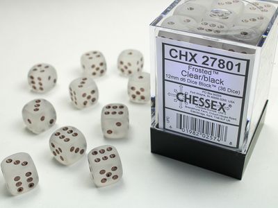 DICE SET D6 12mm FROSTED CLEAR
