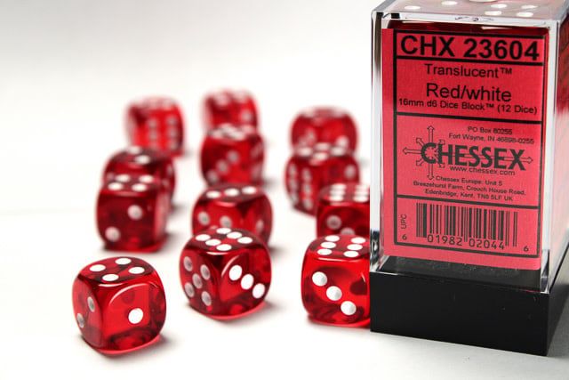 DICE SET D6 16mm TRANSLUCENT RED