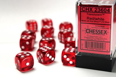 DICE SET D6 16mm TRANSLUCENT RED
