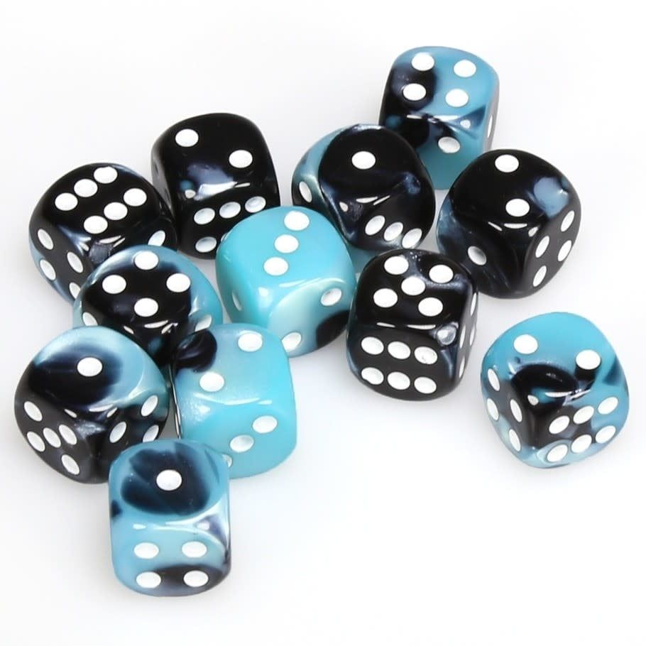 DICE SET D6 16mm GEMINI BLACK-SHELL