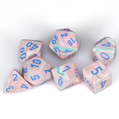 chx DICE SET 7 FESTIVE POP ART w/ BLUE