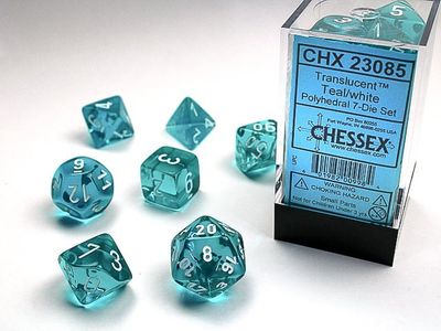 chx DICE SET 7 TRANSLUCENT TEAL REVISED