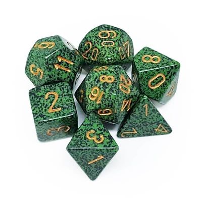chx DICE SET 7 SPECKLED GOLDEN RECON
