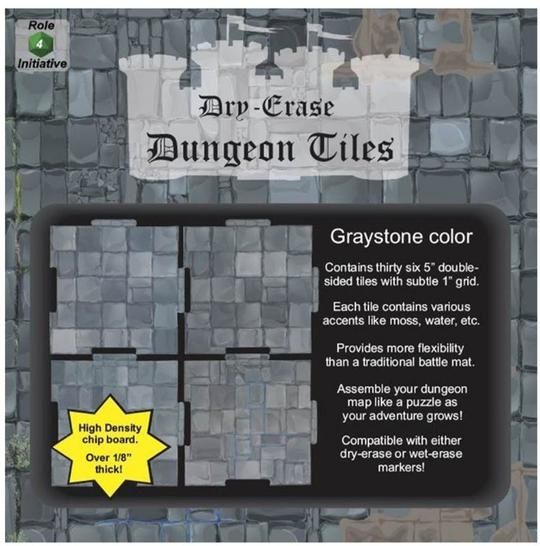 DRY ERASE DUNGEON TILES: 5&quot; GRAYSTONE PACK