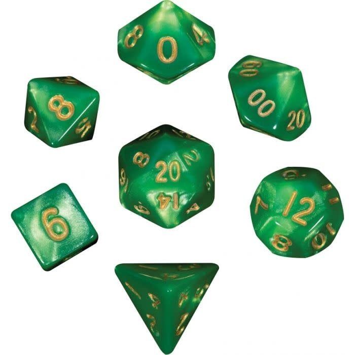 fr DICE SET 7 MINI GREEN &amp; LIGHT GREEN w/ GOLD