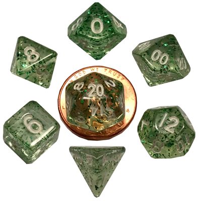 fr DICE SET 7 MINI ETHEREAL GREEN w/ WHITE