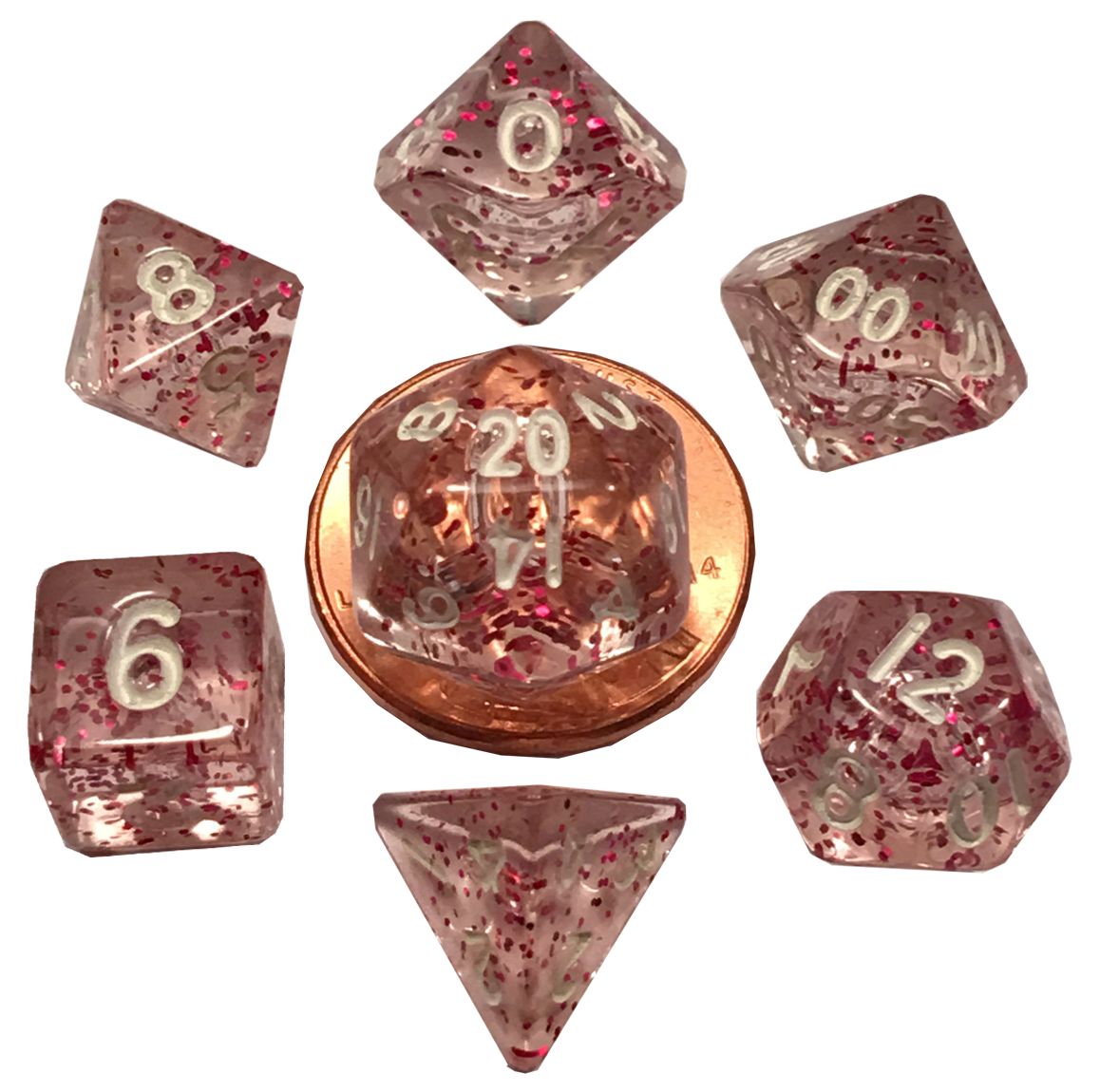 fr DICE SET 7 MINI ETHEREAL LIGHT PURPLE w/ WHITE